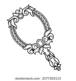 tattoo and t-shirt design black and white hand drawn mirror engraving ornament premium vector	