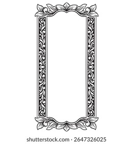tattoo and t-shirt design black and white hand drawn rectangle twigs and leaves frame	