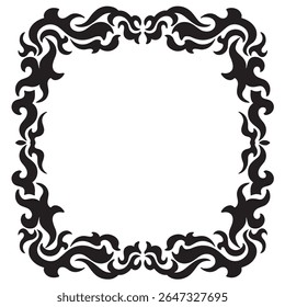tattoo and t-shirt design black and white hand drawn rectangle twigs and leaves frame	