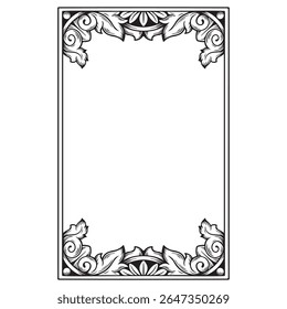 tattoo and t-shirt design black and white hand drawn rectangle twigs and leaves frame enbgraving ornament design