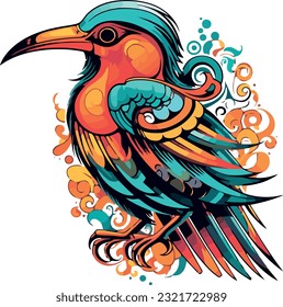 tattoo and t-shirt design of a colored crow