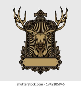 tattoo and tshirt design deer in frame ornament logo premium vector