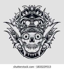 tattoo and t-shirt design 
king skull with engraving ornament premium vector