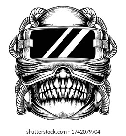 tattoo and tshirt design monster head with vr technology handdrawn premium vector