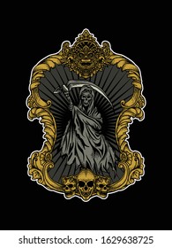 tattoo and tshirt design reaper with frame ornament