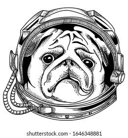 tattoo and tshirt design satronaut dog premium vector