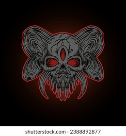 Tattoo tshirt design skull with horns hand drawn vector illustration