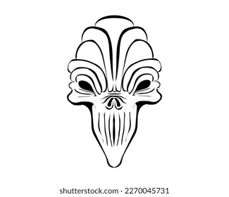 tattoo vector design or black and white silhouette symbol of an oval skull head with sharp teeth and a mouth consisting of straight lines going down and there are folds on the skull head