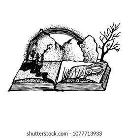 Tattoo, vector illustration of dot work is the book of life