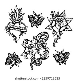 tattoo vector illustration with the shape of a flower, snake and butterfly which is very unique and cool