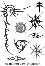 Tattoo. Vector illustration. Symbols, black tattoos, popular tattoos.