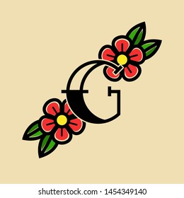 Tattoo Vector Logo Letter G. G Old School Tattoo Letter Design Vector