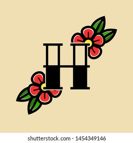 Tattoo Vector Logo Letter H. H Old School Tattoo Letter Design Vector