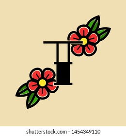 Tattoo Vector Logo Letter T. T Old School Tattoo Letter Design Vector