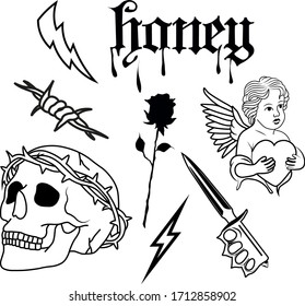 Tattoo vector set in black color 