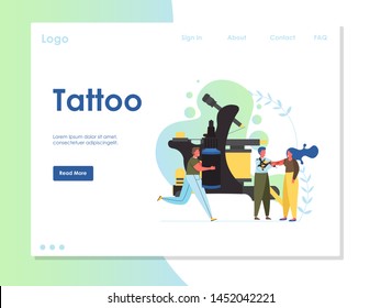 Tattoo vector website template, web page and landing page design for website and mobile site development. Tattoo shop, studio or parlour services concept.