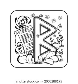 A tattoo, a Viking sign depicting a symbol of a new birth, protection of family, marriage and health, a letter, a badge and a floral pattern for printing