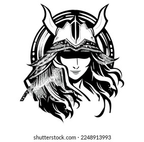 Tattoo of a Viking woman. Traditional black dot style ink. isolated vector illustration. Traditional Tattoo Set Old School Ink Style Tattoo. svg
