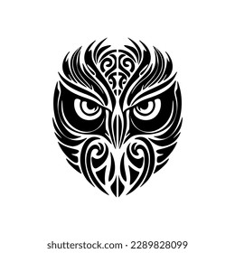 ﻿Owl tattoo w black  white design filled w Polynesian patterns.