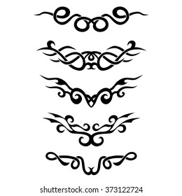 Tattoo wings tribal scroll design vector set sketch. Template isolated silhouette elements.
