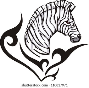 Tattoo with zebra head. Color vector illustration.