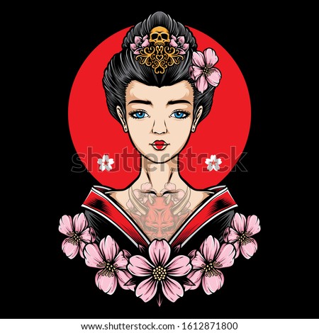 tattooed geisha with sakura vector