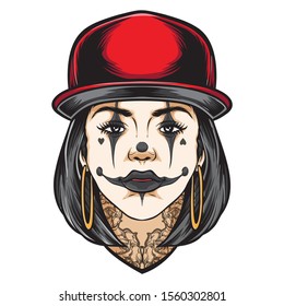 tattooed girl with clown makeup vector