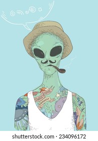 Tattooed hipster alien