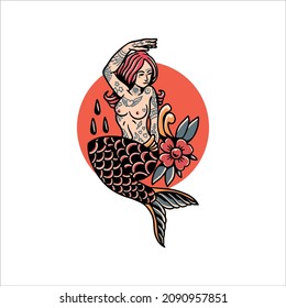 tattooed mermaid tattoo vector design