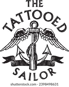 The Tattooed Sailor, a tattoo inspired t-shirt front or chest one color print