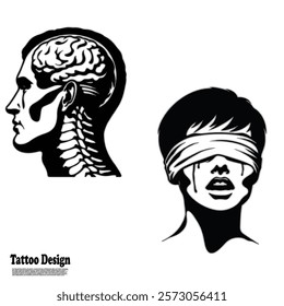 tattoos depicting the contents of a man's head and a woman's closed eyes