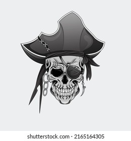 tattoos design Black and white illustration jolly roger pirates captain skull head