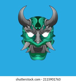 Tattoos Green demons Hannya the traditional japanese devil Oni mask illustration and tshirt design