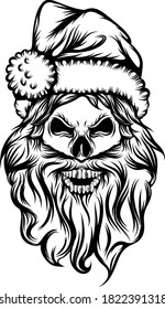The tattoos ideas of the skull with the long beard and use the Christmas hat