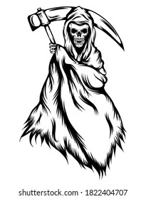 The tattoos illustration of the grim reaper with the black outlines