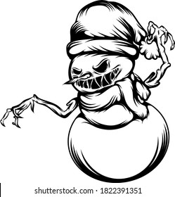 The tattoos illustration of the scare snowman using the Christmas hat