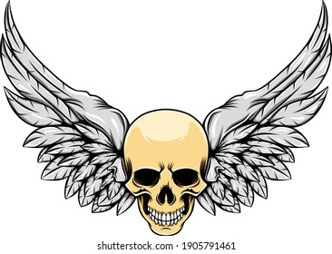 The tattoos inspiration of the glossy head skull with the angel wings of illustration