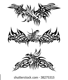 Tattoos with mythic dragons isolated on white