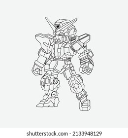 tattoos Outline black and white Illustration Vector Japanese Robot Gundam Custom Art svg