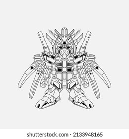 tattoos Outline black and white Illustration Vector Japanese Robot Gundam Custom Art