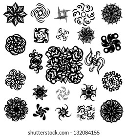 Tattoos set isolated on white background. Abstract design logo. Logotype art - vector illustration