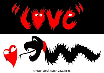 tattoo/t-shirt style illustration of a dragon chasing after a heart