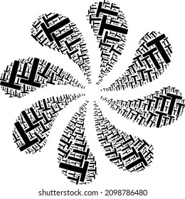 Tau Greek letter icon exploding spin turbine fireworks shape. Turbine centrifugal explosion done using scattered Tau Greek letter icons.