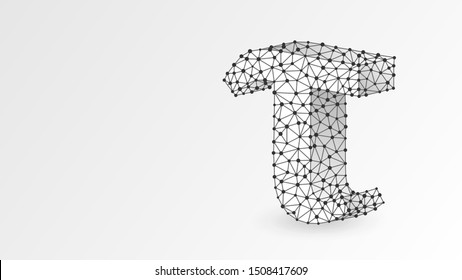 Tau, the letter of a Greek alphabet. Greek numerals, mathematical three hundred number concept. Abstract, digital, wireframe, low poly mesh, vector white origami 3d illustration. Triangle, line, dot