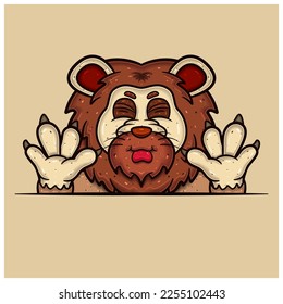 Taunt Face Expression With Lion Cartoon. Vector and Illustration