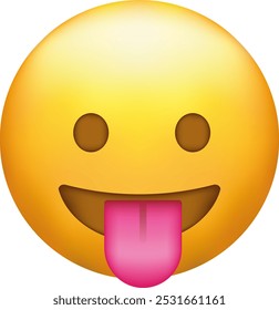 Emoji zu verhöhnen. Schmusendes Gesicht, Grinsen mit ausgestreckter Zunge und geöffneten Augen.