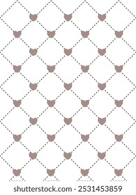 taupe hearts on white background with dashed diamond pattern. Ideal for romantic design projects, Valentines Day cards, and wedding invitations.