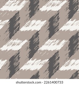 Taupe, Ink and White Brushstrokes Textured Zigzag Pattern