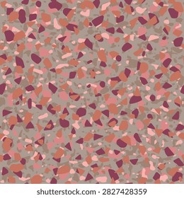 Taupe terrazzo pattern with pink coral and burgundy stones.
