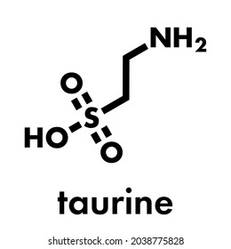 Taurine (2-aminoethanesulfonic acid) molecule. Common ingredient of energy drinks and nutritional supplements. Skeletal formula.